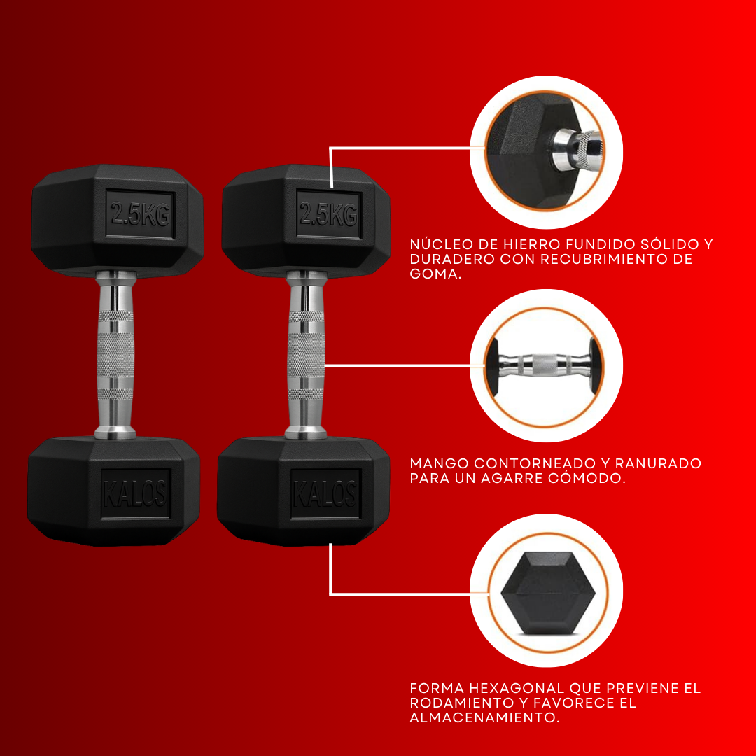 PAR DE MANCUERNAS ENCAUCHADAS KALOS LIFT 10KG